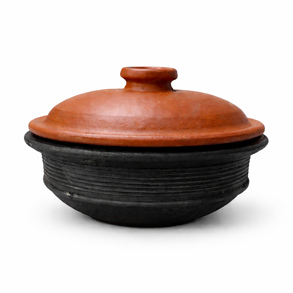 Kalimannu black clay pot with red clay lid