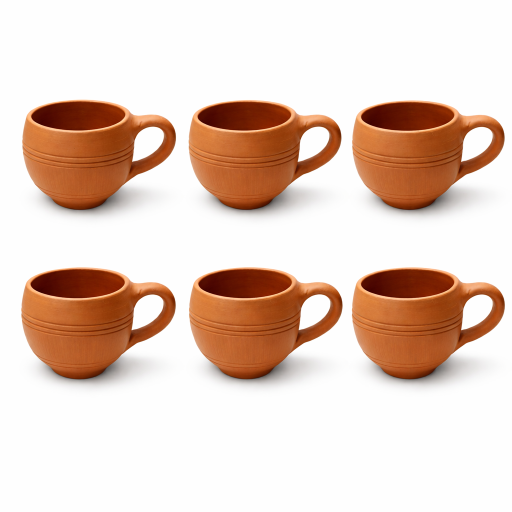 Kalimannu Classic Clay Coffee Mug – Set of 6 (Red)