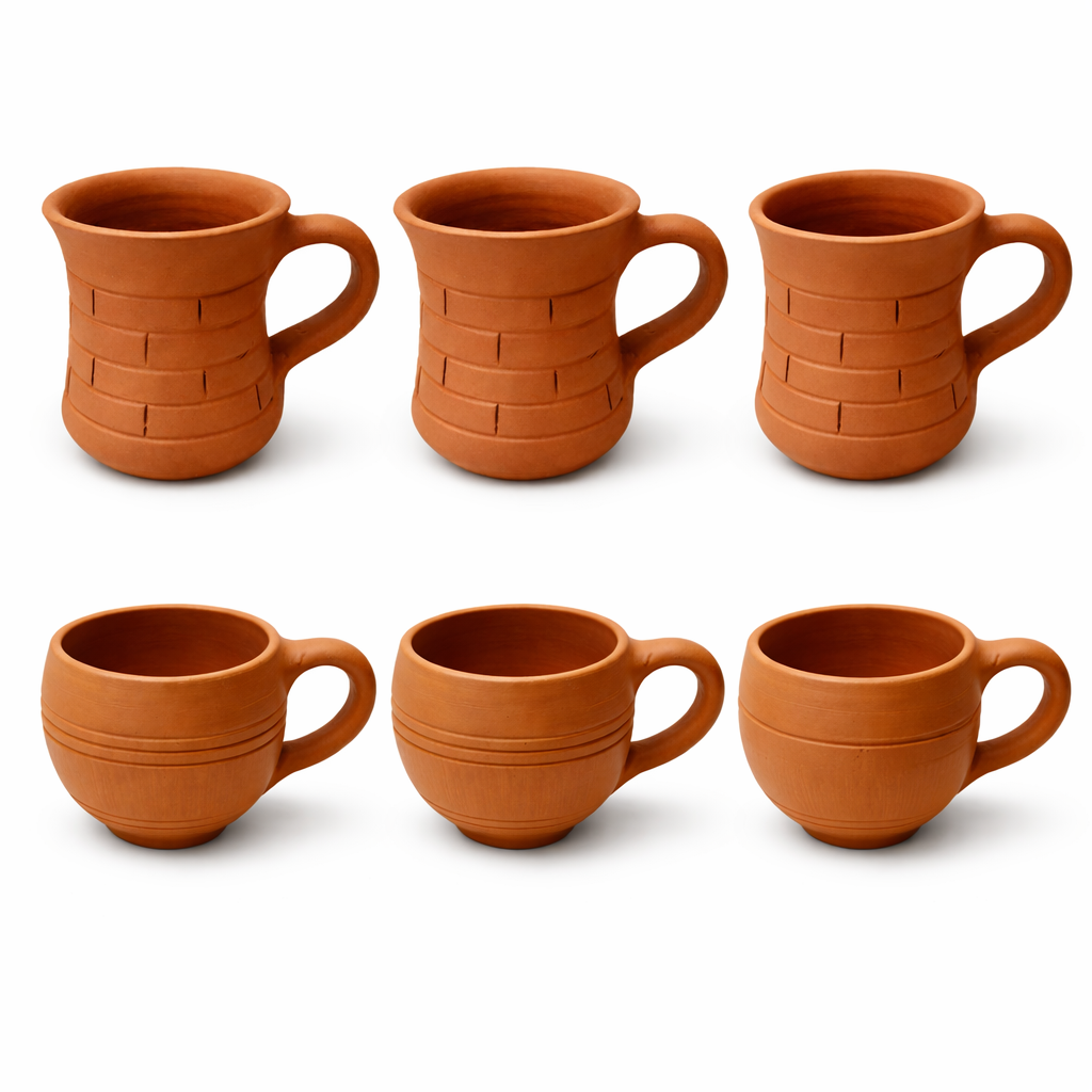 Kalimannu Clay Coffee Mug Combo – Set of 6 (Assorted Designs)