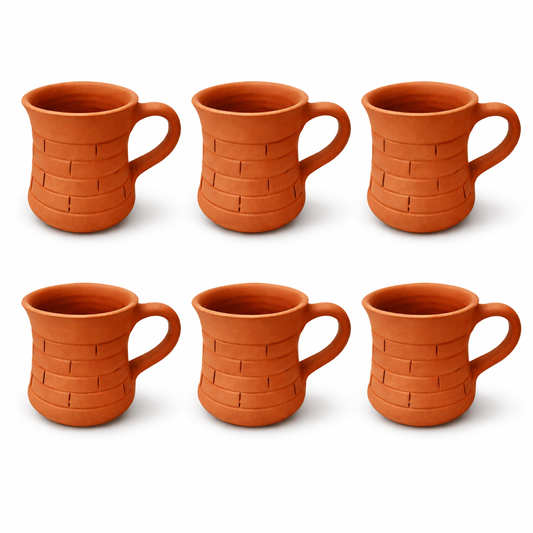 Kalimannu Textured Clay Coffee Mug – Set of 6 (Red)
