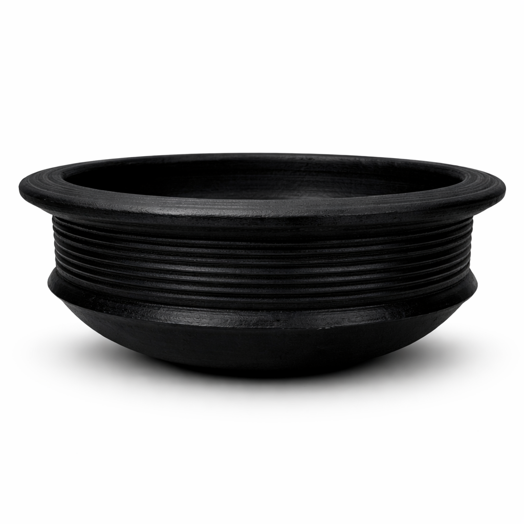 Kalimannu black clay cooking pot, handmade and unglazed